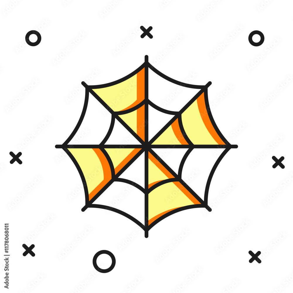 Poster filled outline spider web icon isolated on white background. cobweb sign. happy halloween party. fla