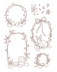 vector outline set of vintage drawn frames with different Easter attributes
