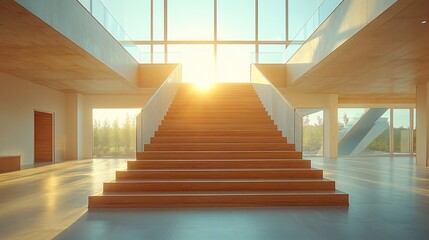 Obraz premium Modern Wooden Staircase Illuminates Bright Interior Space
