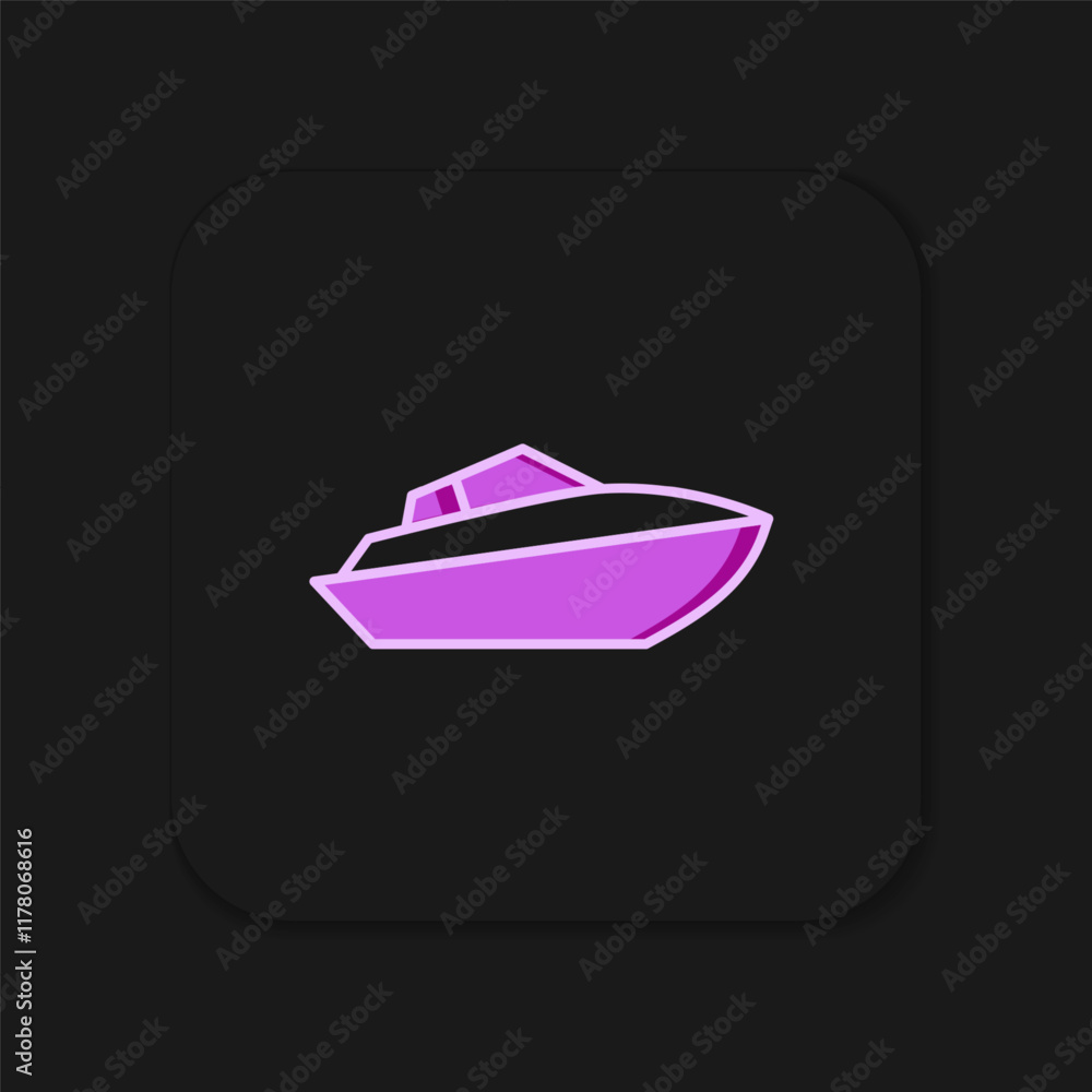 Poster filled outline speedboat icon isolated on black background. flat filled outline style with shadow. v