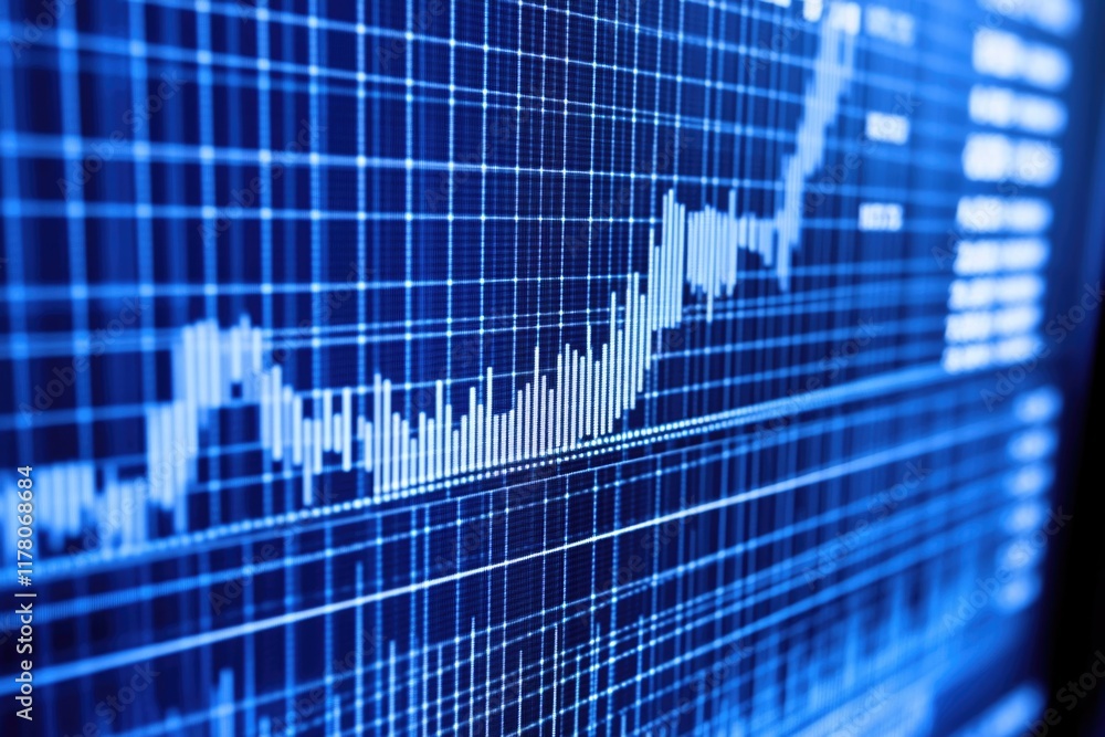 Poster a close-up view of a computer screen displaying a stock market chart