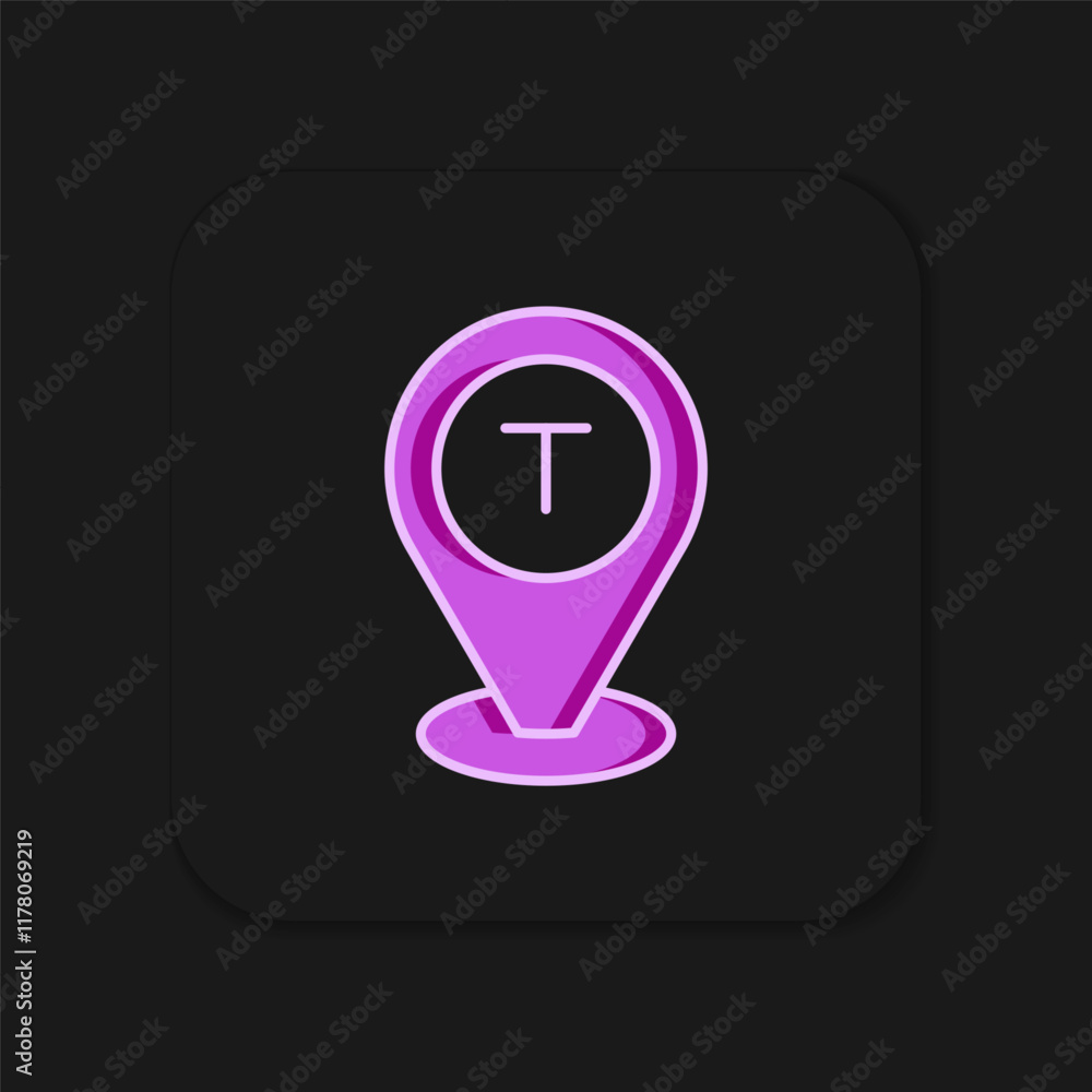 Poster filled outline map pointer with taxi car icon isolated on black background. location symbol. flat fi