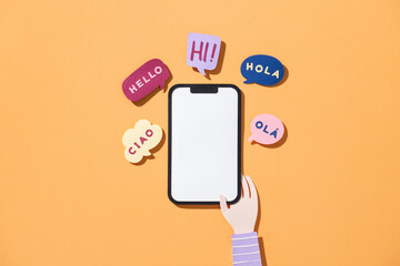 Smartphone with Multilingual Greetings Concept Illustration