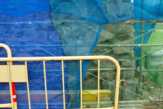 Construction on a street: building tools and materials 