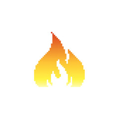 Pixel fire icon. Retro-style flame graphic orange and yellow gradient pixel art design.