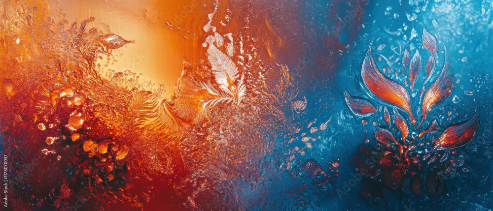Poster intricate frost patterns create a stunning display on a window during winter's chill