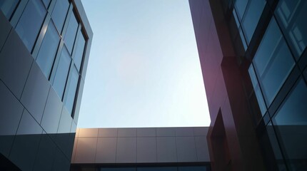 Modern Architectural Intersection in Steel and Terracotta Against Clear Sky