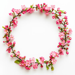 Fototapeta premium Frame of pink flowers on white background. Flat lay, top view 