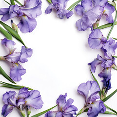 Frame of blue irises flowers on white background. Flat lay, top view © agrus_aiart