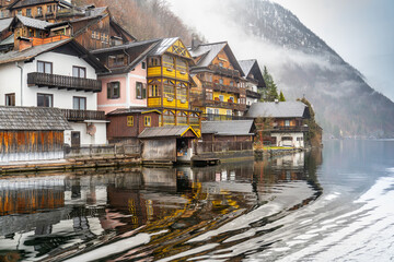 The picturesque village of Hallstatt, located on the banks of the Hallstätter See in Austria, is a...