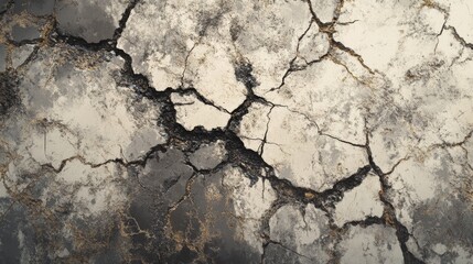 Obraz premium Wall crack texture. Broken ground effect vector. Earthquake on cement floor isolated realistic 3d. Black fracture line or drought land erosion illustration. Old asphalt scratch graphic design