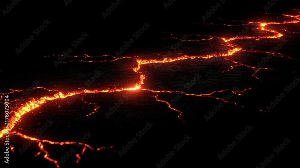 Poster ground cracks with red glow of fire or magma inside. vector realistic set of lightning, electric imp