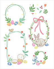 vector multi-colored set of vintage drawn frames with different Easter attributes