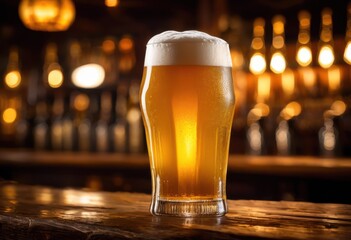 captivating close view dense beer foam bubbled above glass edge creating visual delight, amber, bubbly, carbonation, froth, glossy, aroma, beverage