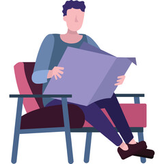 Man reading newspaper vector flat icon isolated