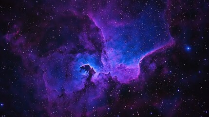 A stunning purple and blue nebula filled with stars against a deep space backdrop
