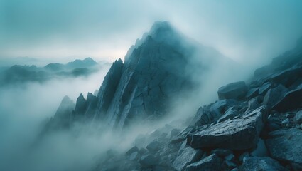 Majestic Mountain Peak in Misty Tranquility