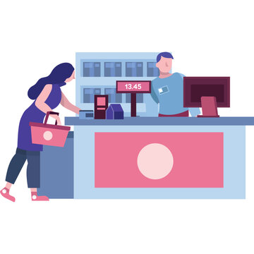 Vector retail counter desk with cashier icon