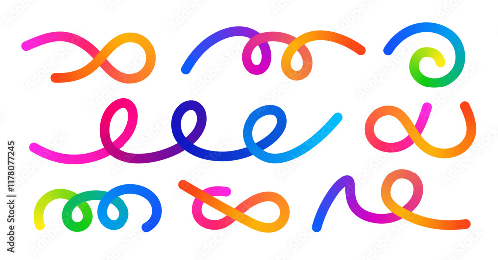 Poster abstract colorful ribbon gradient loops shape. colorful lines design dynamic creative curves illustr