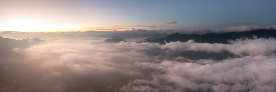 Lien son Mountain Range and Fansipan at sunrise Sapa Vietnam
