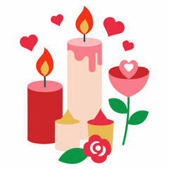  candles and rose romantic scene on valentines' day vector