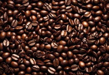 Obraz premium photorealistic display coffee beans artfully arranged rustic wooden table backdrop emphasizing natural textures colors, beverage, drink, organic, aroma