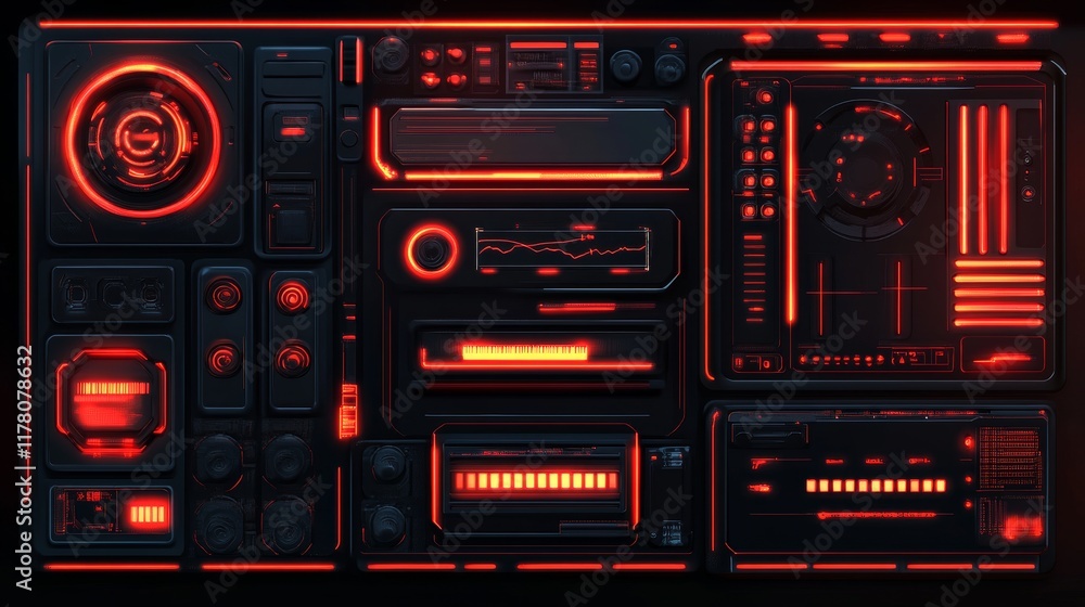 Poster game live stream panels, overlay frames and buttons with red neon glow. vector cartoon set of ui int