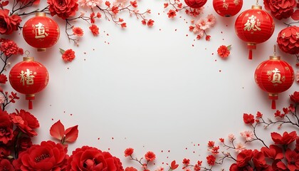 Festive Red Lanterns   Flowers  Chinese New Year Background
