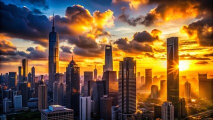 Fototapeta premium Silhouette Cityscape: Urban Metropolis at Sunset - Stock Photo