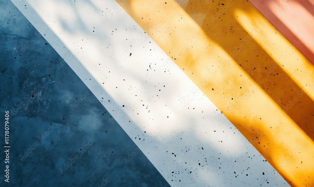 Poster geometric abstract design with colorful diagonal stripes and shadows on textured surface