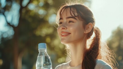 Mineral water bottle ad banner, plastic flask with pure drink and blank label floating on blue splashing aqua background, advertisement campaign, beverage promo, Realistic 3d vector illustration