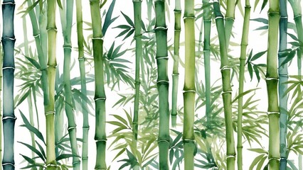 Watercolor Bamboo Forest Seamless Pattern