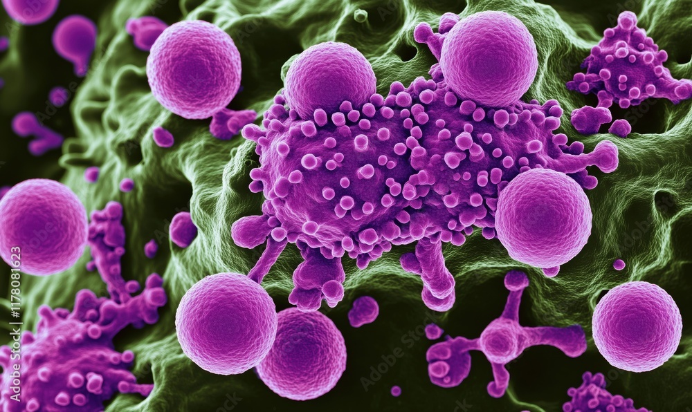 Aufkleber microscopic view of cancer cells and surrounding environment showcasing cellular structures and inte