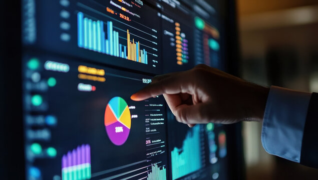 Financial dashboard showing diversification of investment or asset allocation or portfolio management on stock market and fund, analysis and research investment plan