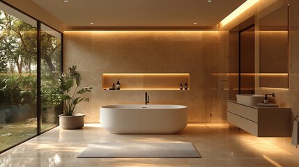 Fototapeta premium Luxurious Modern Bathroom Design With Natural Light