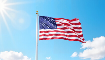Obraz premium American flag waving in clear blue sky