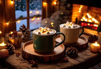 cozy inviting festive atmosphere featuring warm beverage surrounded twinkling lights seasonal decorations, tea, coffee, hot, warmth, comfort, mug, winter