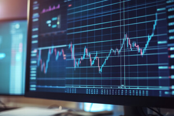 Double exposure of stock market graph on empty exterior background. Concept of analysis
