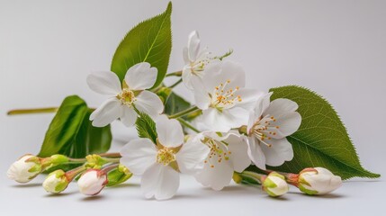 A bouquet of white flowers with lush green leaves