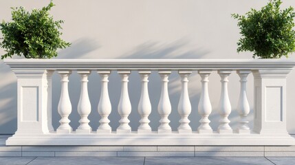 White stone or marble balustrades with pillars, columns, balusters and handrails. Vector realistic set of 3d fence in classic greek or roman style for balcony, terrace, stairs