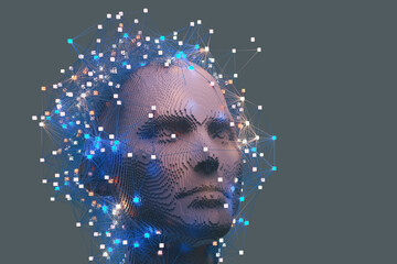 Abstract Representation of A.I. with Digital Neural Connections