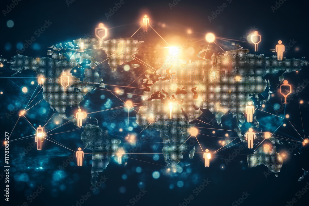 Poster abstract world map with global network and social connections for online business concepts