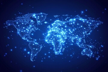Abstract digital world map with social network connections for global business and online technology