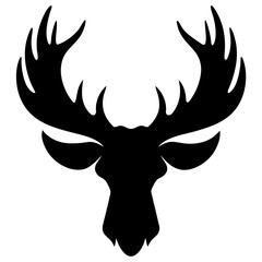 moose head, moose horn black silhouette vector, Simple silhouette Design vector icon with white background. Wild Animal vector illustration.