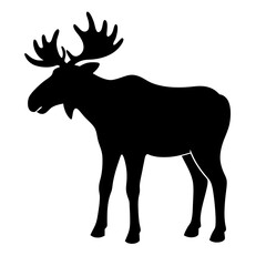 moose head, moose horn black silhouette vector, Simple silhouette Design vector icon with white background. Wild Animal vector illustration.