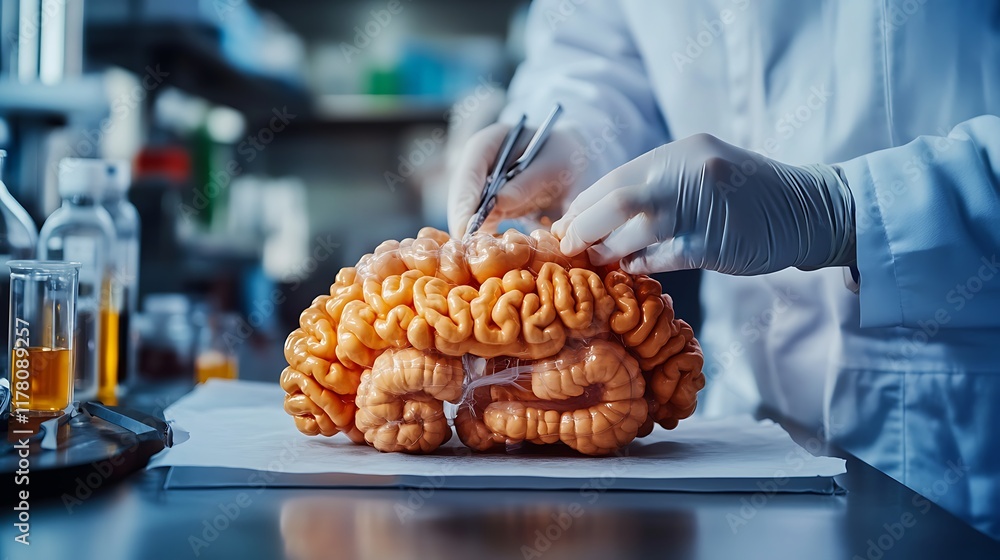 Poster a detailed digestive system model being studied by scientists in a laboratory setting with advanced 