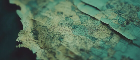 Exploring the intricate details of a vintage map with tattered edges