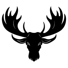 moose head, moose horn black silhouette vector, Simple silhouette Design vector icon with white background. Wild Animal vector illustration.