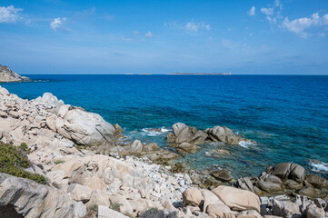 The beautiful sea of ​​Villasimius with the islands in the background