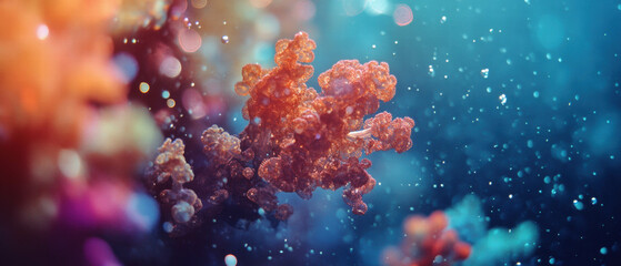 Fototapeta premium Close-up view of vibrant coral reef teeming with marine life under crystal clear water